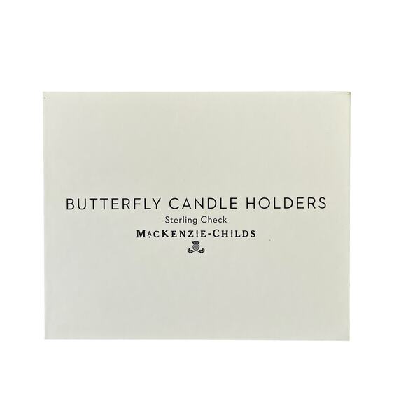 Brand New Mackenzie-Childs Sterling Check Butterfly Candle Holders Set of 2 - Picture 5 of 12